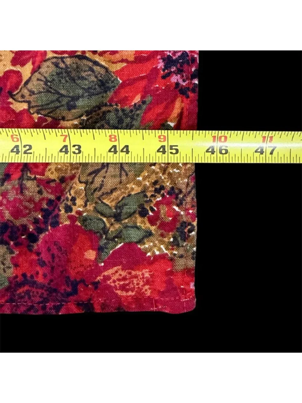 Floral Tablecloth Handmade Mid Century Red Pink Green Flowers Vintage 64 x 45
